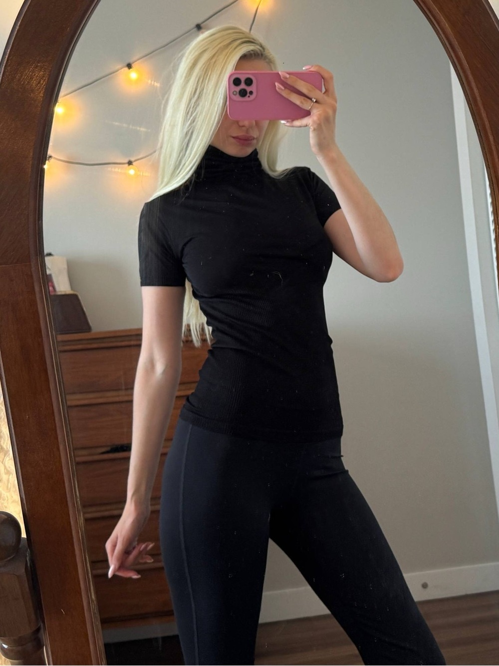 Dex Black Short-Sleeve Mock Neck Tee